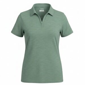 Columbia Polo Shirt Womens Large Green Heathered Split V-Neck XL6220‎